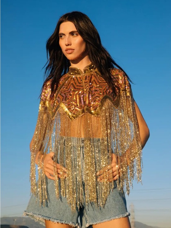 Nasty Gal Tops - Nasty Gal star tasseled beaded cape
